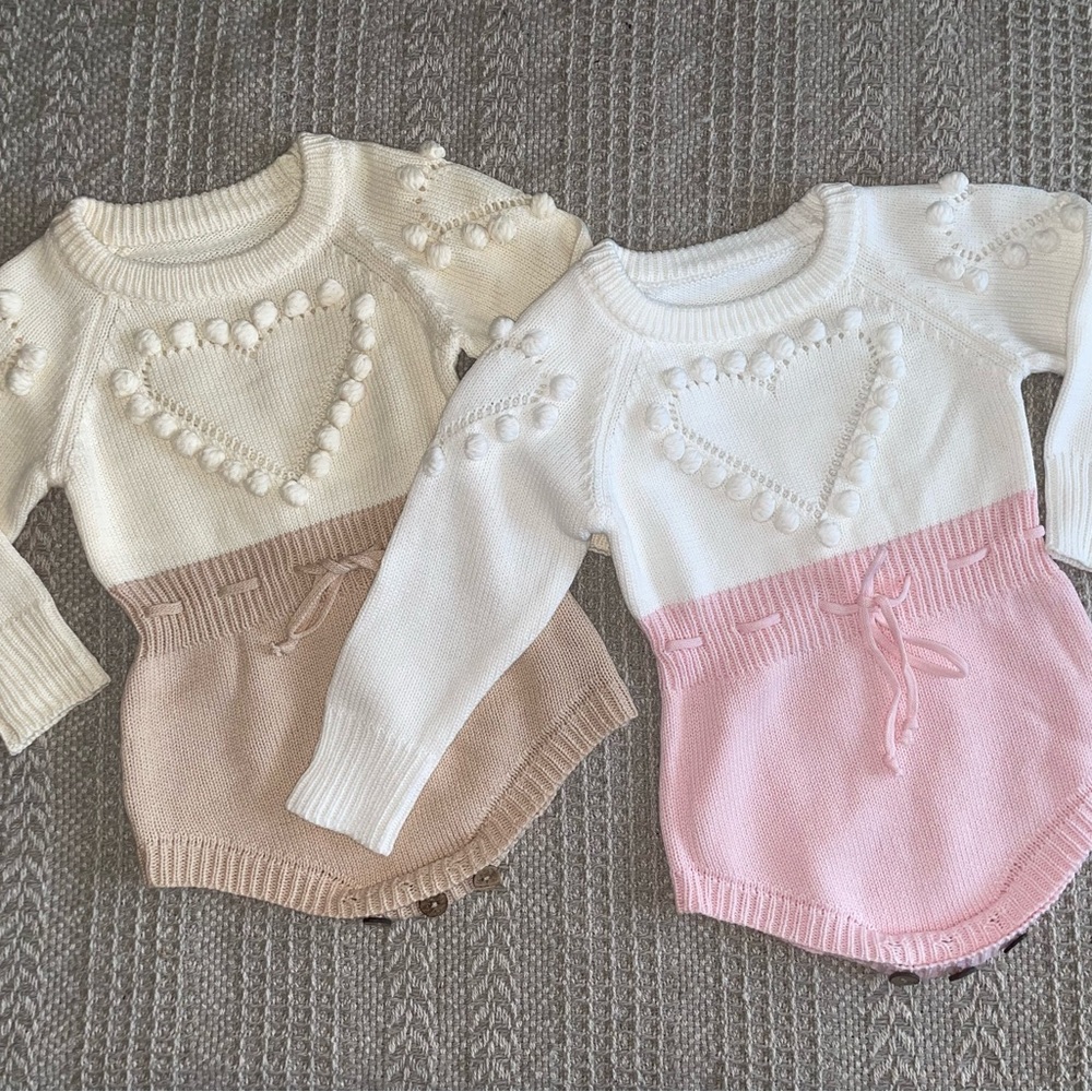 Babygirl Heart Knitted Romper, lovely romper for baby girl, outfit for girl